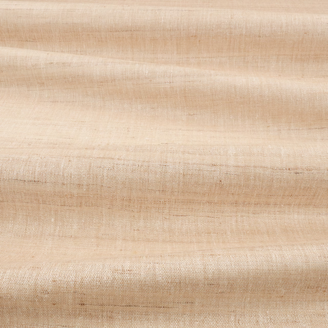 Warm natural beige fabric with fine horizontal striations and softly varied woven texture