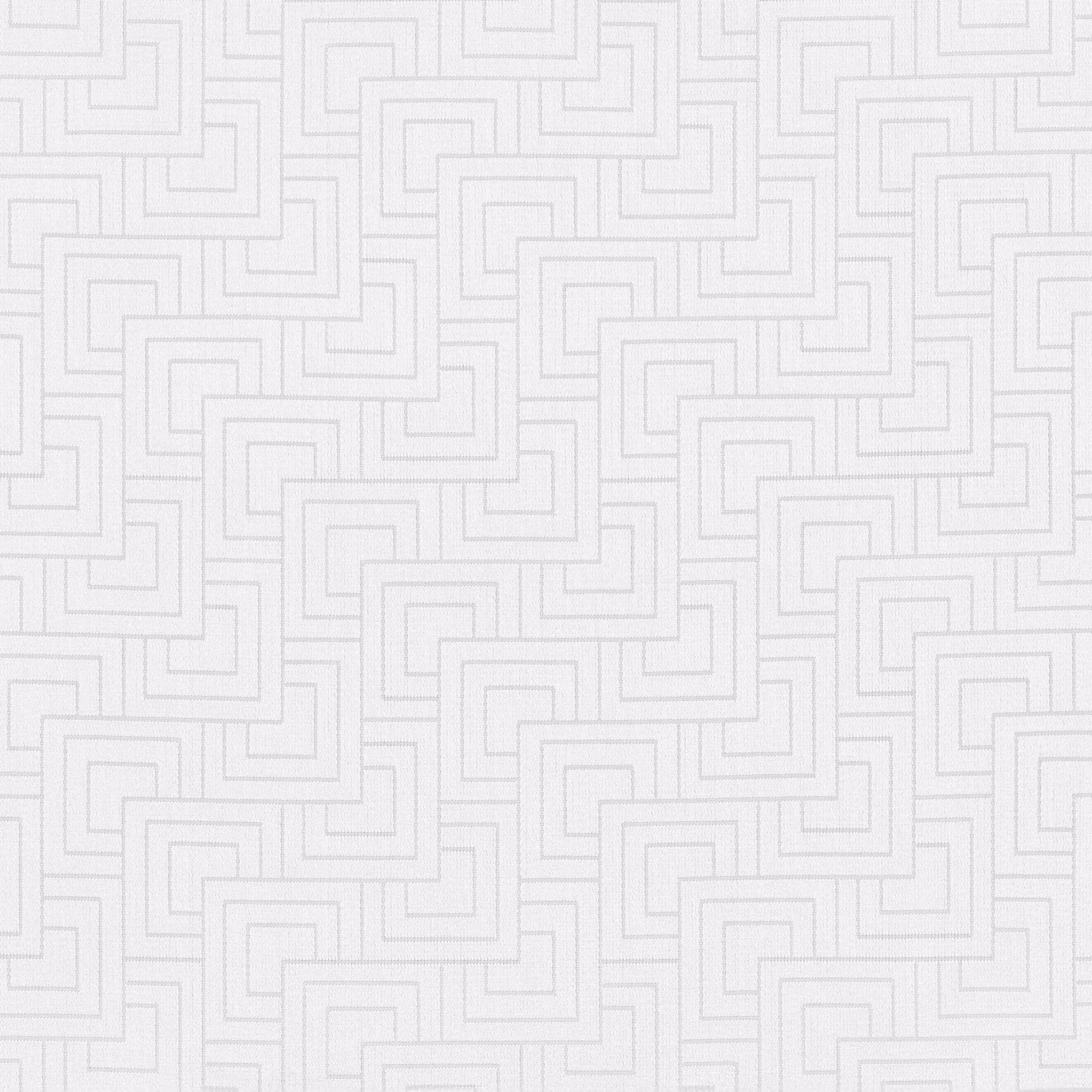 Soft white woven fabric with a delicate interlocking geometric maze pattern