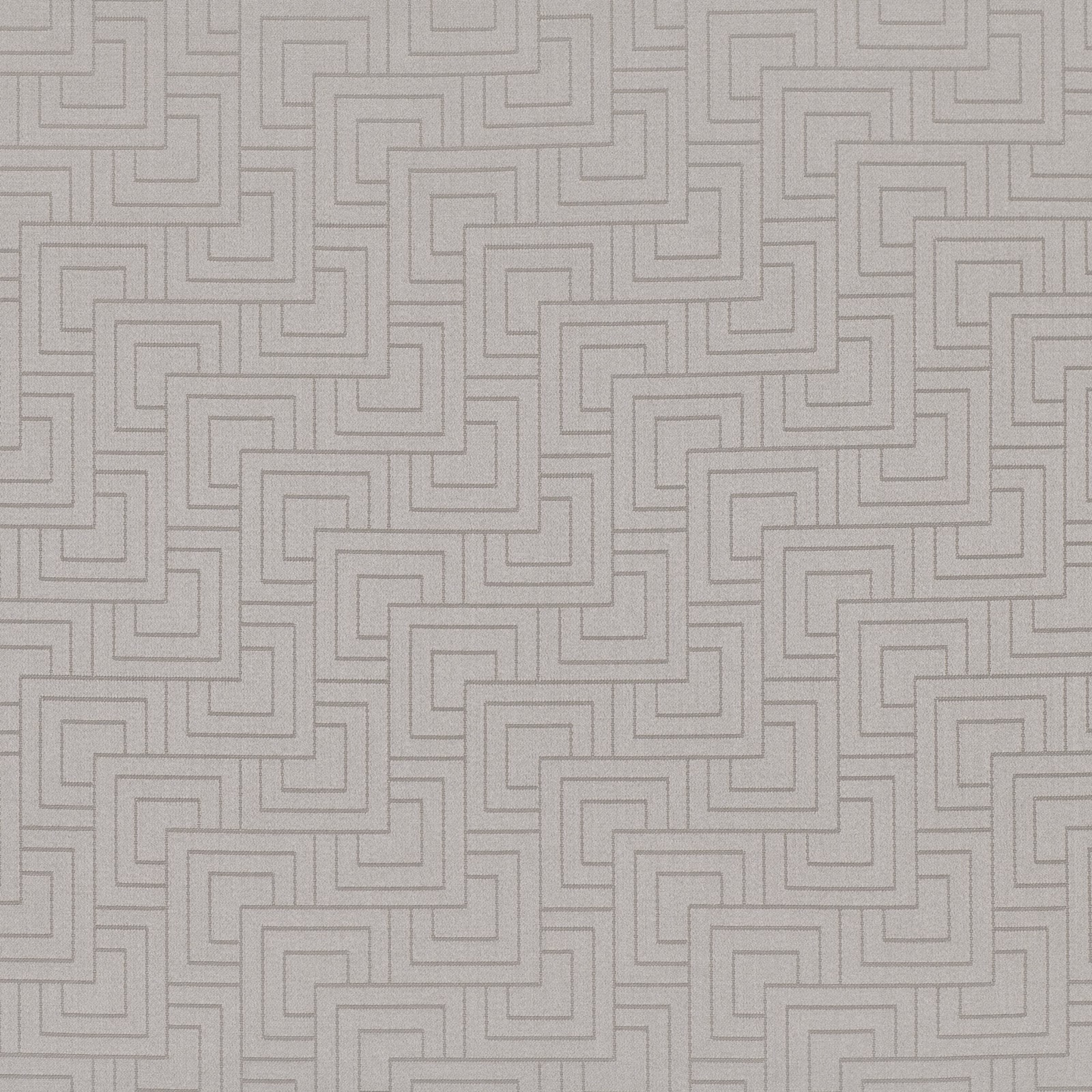 Cool pewter-grey fabric with fine stepped maze lines and subtle surface texture