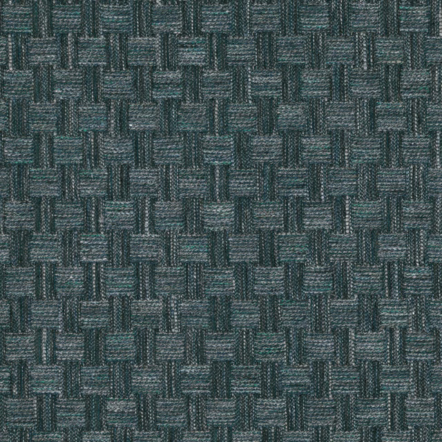 Close-up of deep peacock teal fabric with irregular basketweave blocks