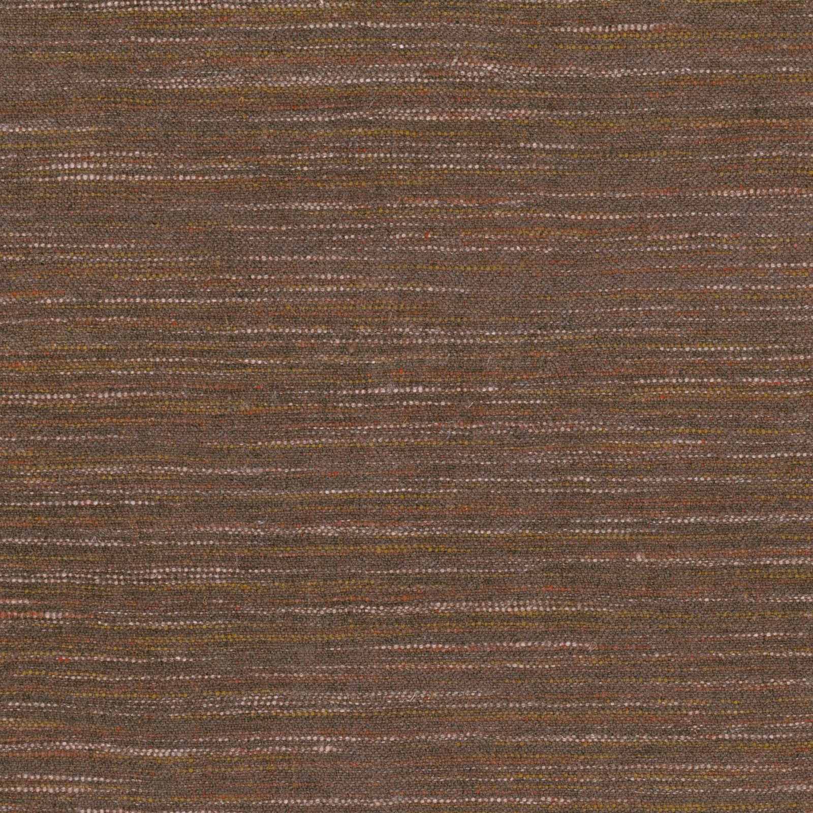 Close-up of burnt orange-brown horizontal slub weave with olive and taupe flecks