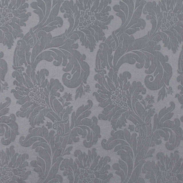 Cool smoky-grey damask with scrolling leaves and softly textured tonal weave