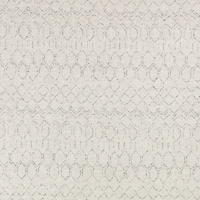 Pale mist-grey fabric with charcoal geometric arches, diamonds and a softly flecked weave