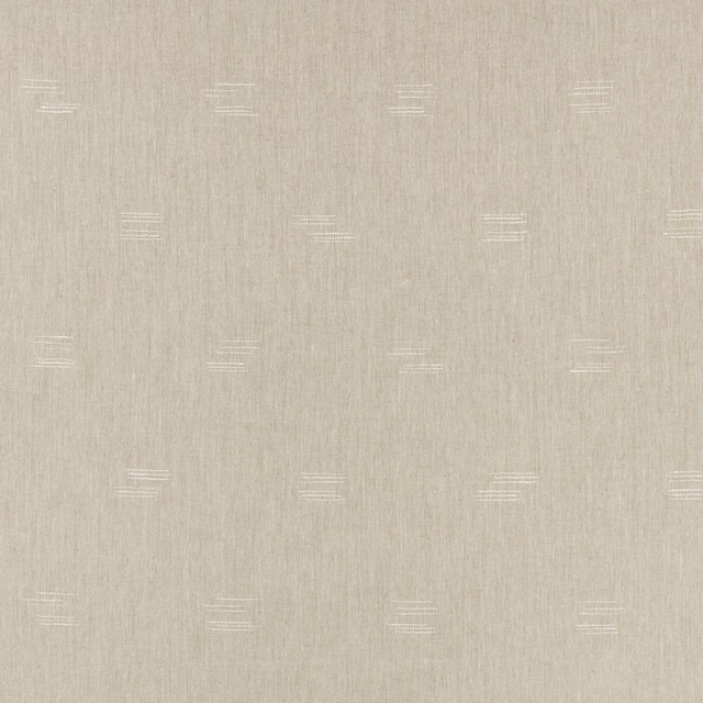 Warm sepia taupe weave with fine slubs and scattered ivory linear motifs