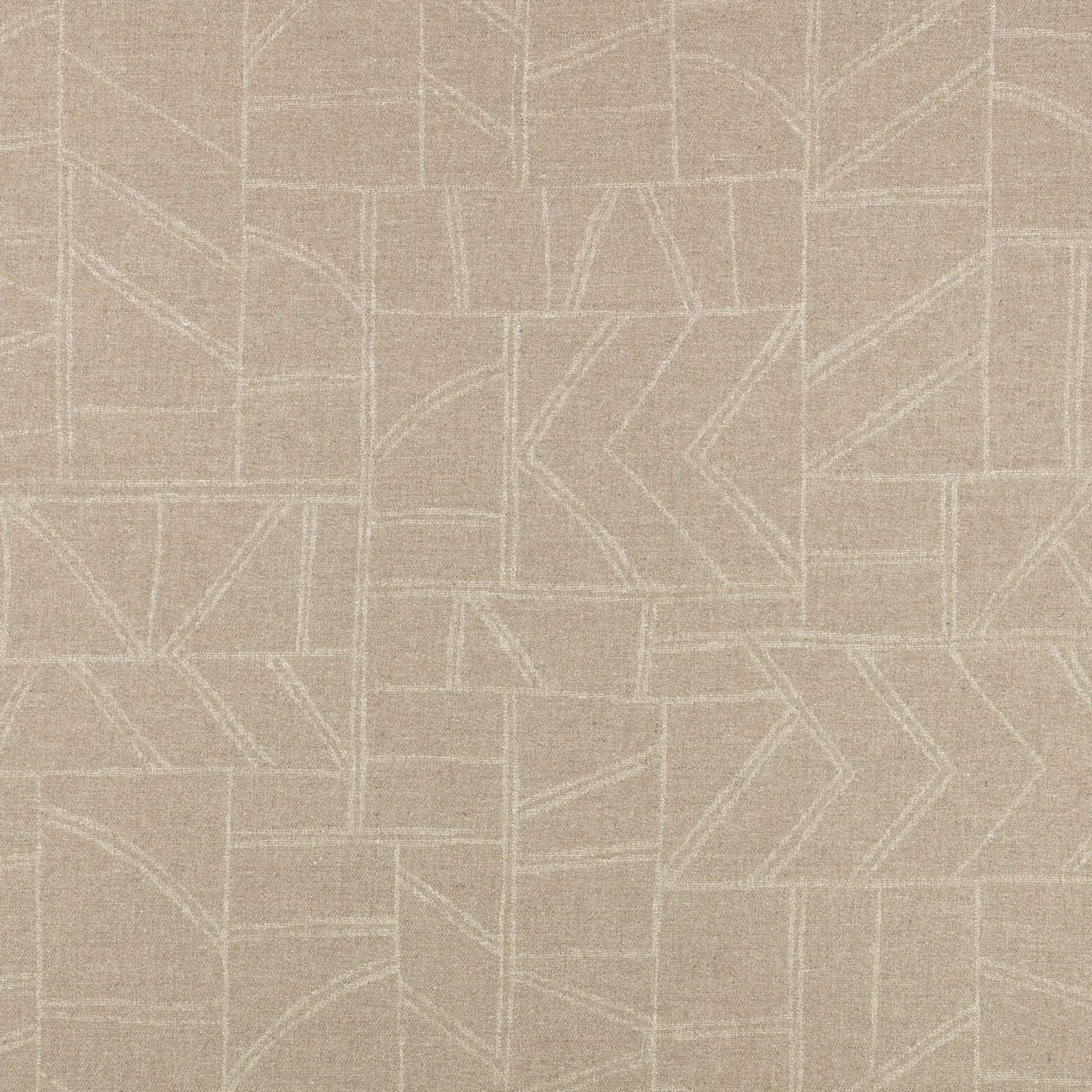 Warm taupe woven swatch with ivory angular lines and block geometry
