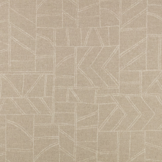Warm taupe woven swatch with ivory angular lines and block geometry