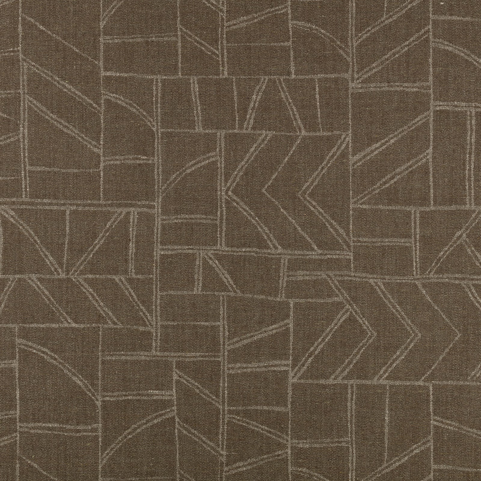 Warm chestnut woven ground with pale angular block and chevron lines