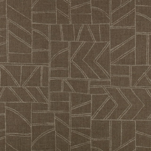 Warm chestnut woven ground with pale angular block and chevron lines
