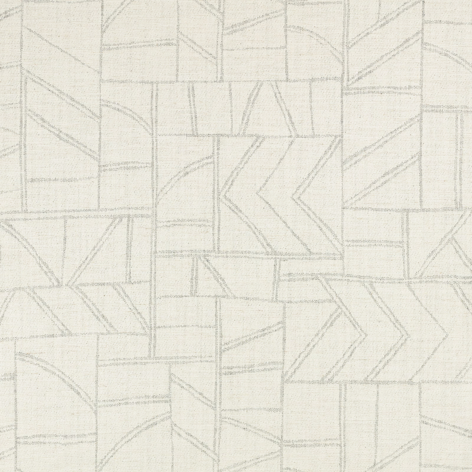 Pale dove-grey woven fabric with subtle geometric patchwork lines and chevron panels