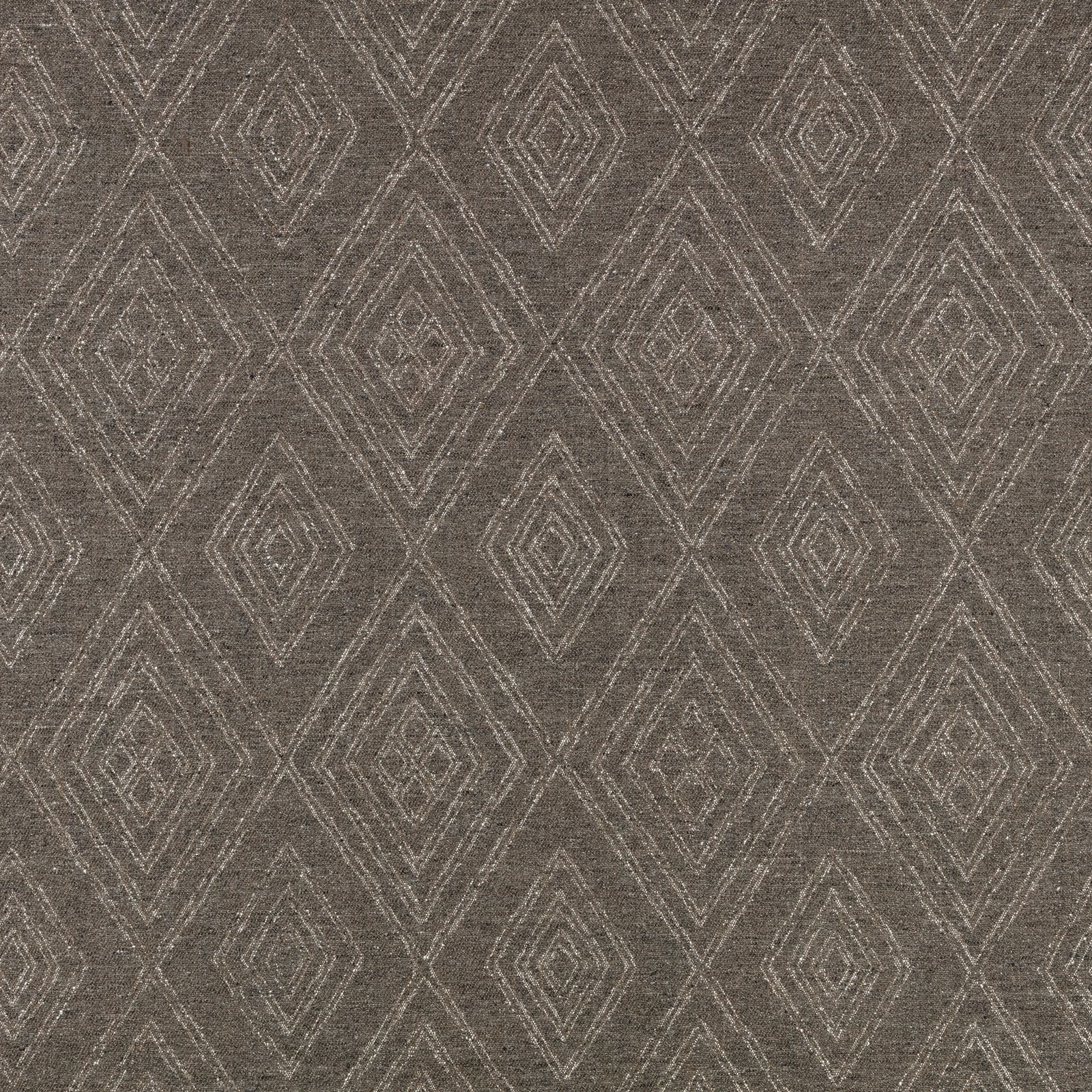 Deep taupe-grey woven fabric with pale nested diamonds and angular chevrons