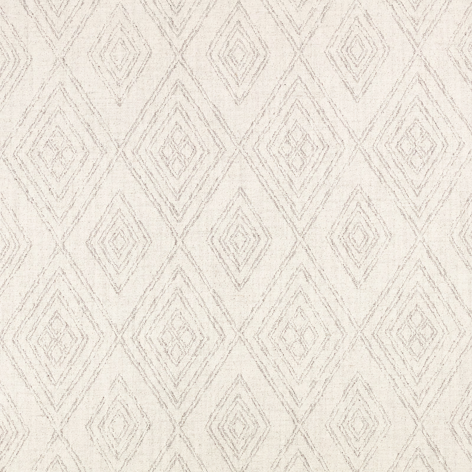 Warm parchment fabric with fine grey concentric diamonds in a softly textured weave