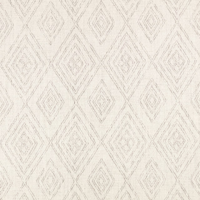 Warm parchment fabric with fine grey concentric diamonds in a softly textured weave