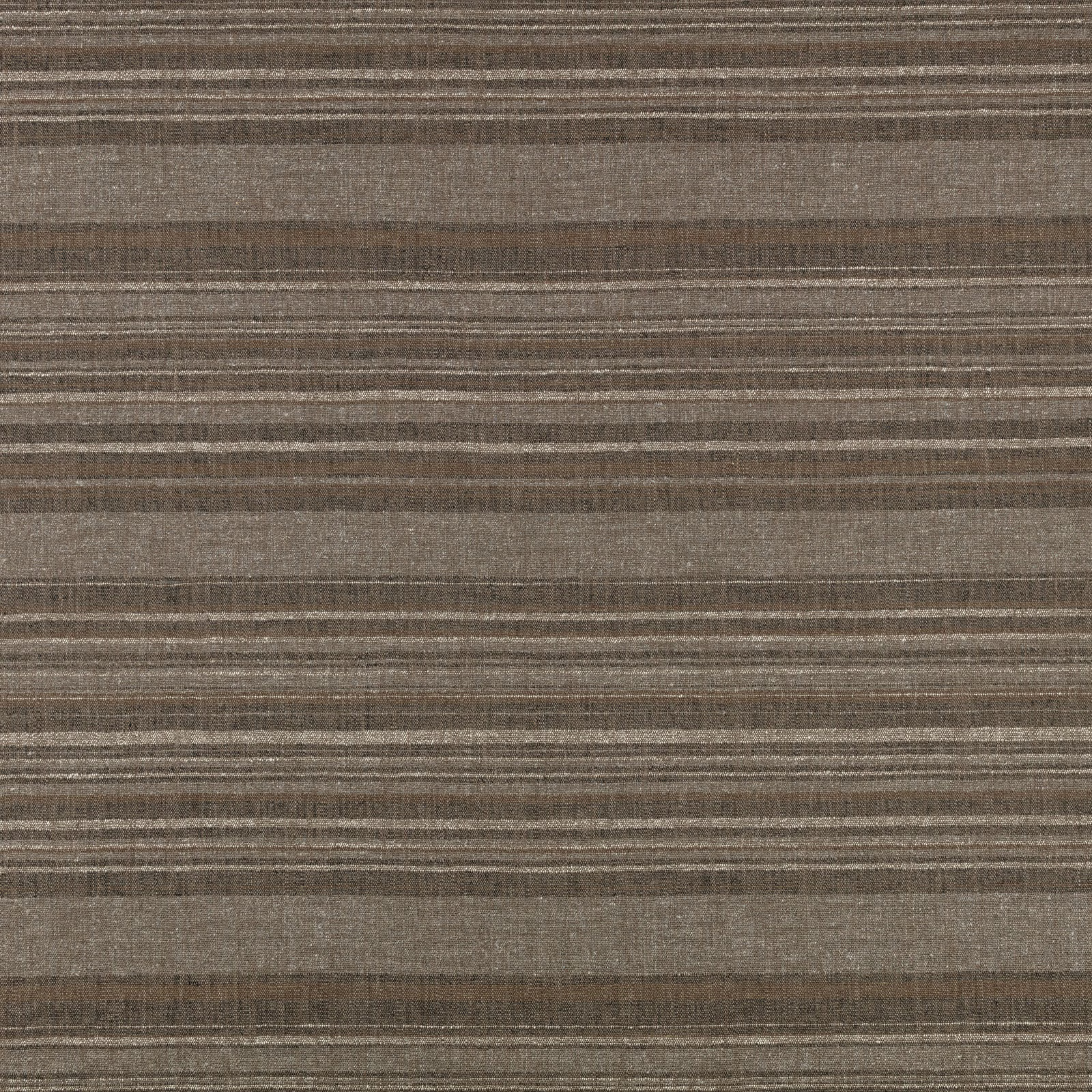 Chestnut brown woven textile with irregular horizontal taupe and charcoal stripes