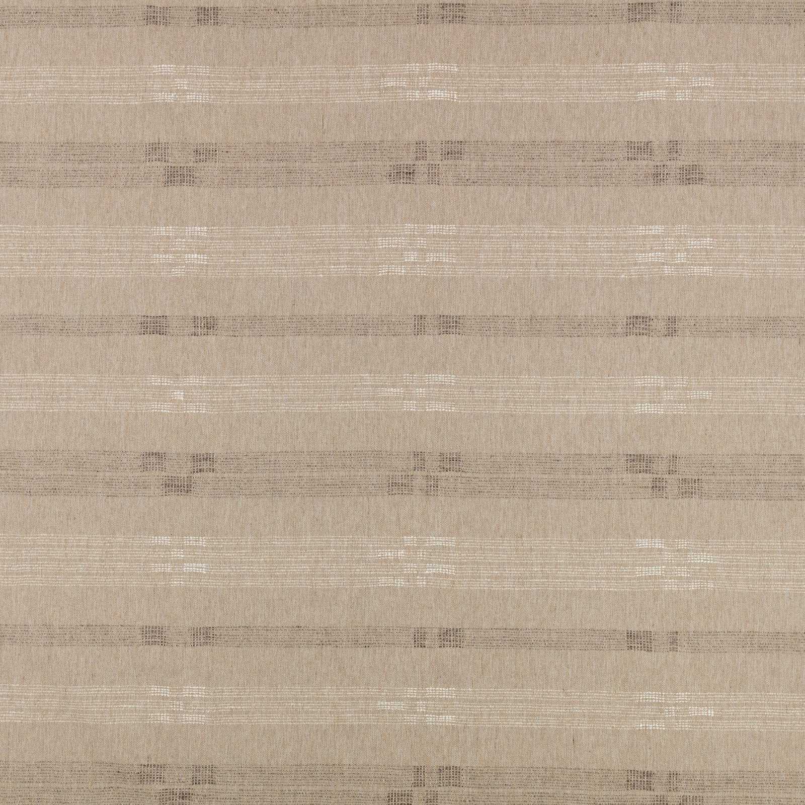 Warm flax-beige textile with horizontal bands and softly pixelated woven blocks