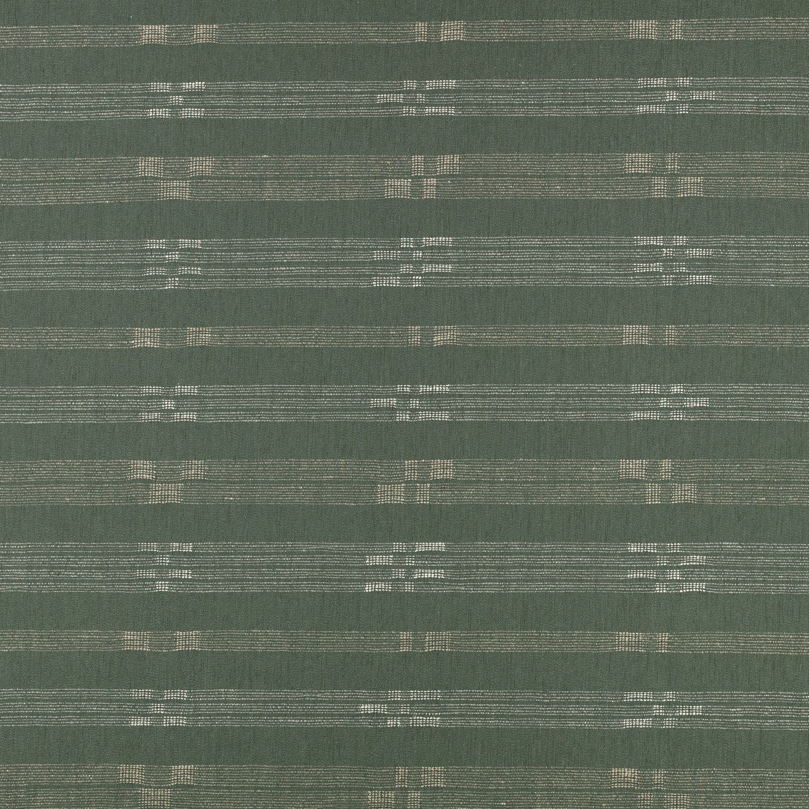 Muted eucalyptus green woven fabric with broken pale horizontal bands and fine ribbed texture