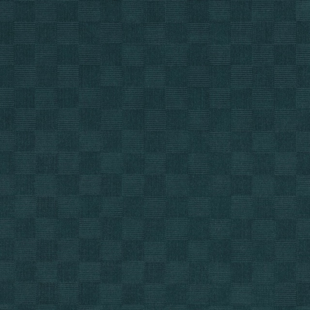 Deep ottanio teal fabric with tonal cubist rectangles and crosshatched woven texture