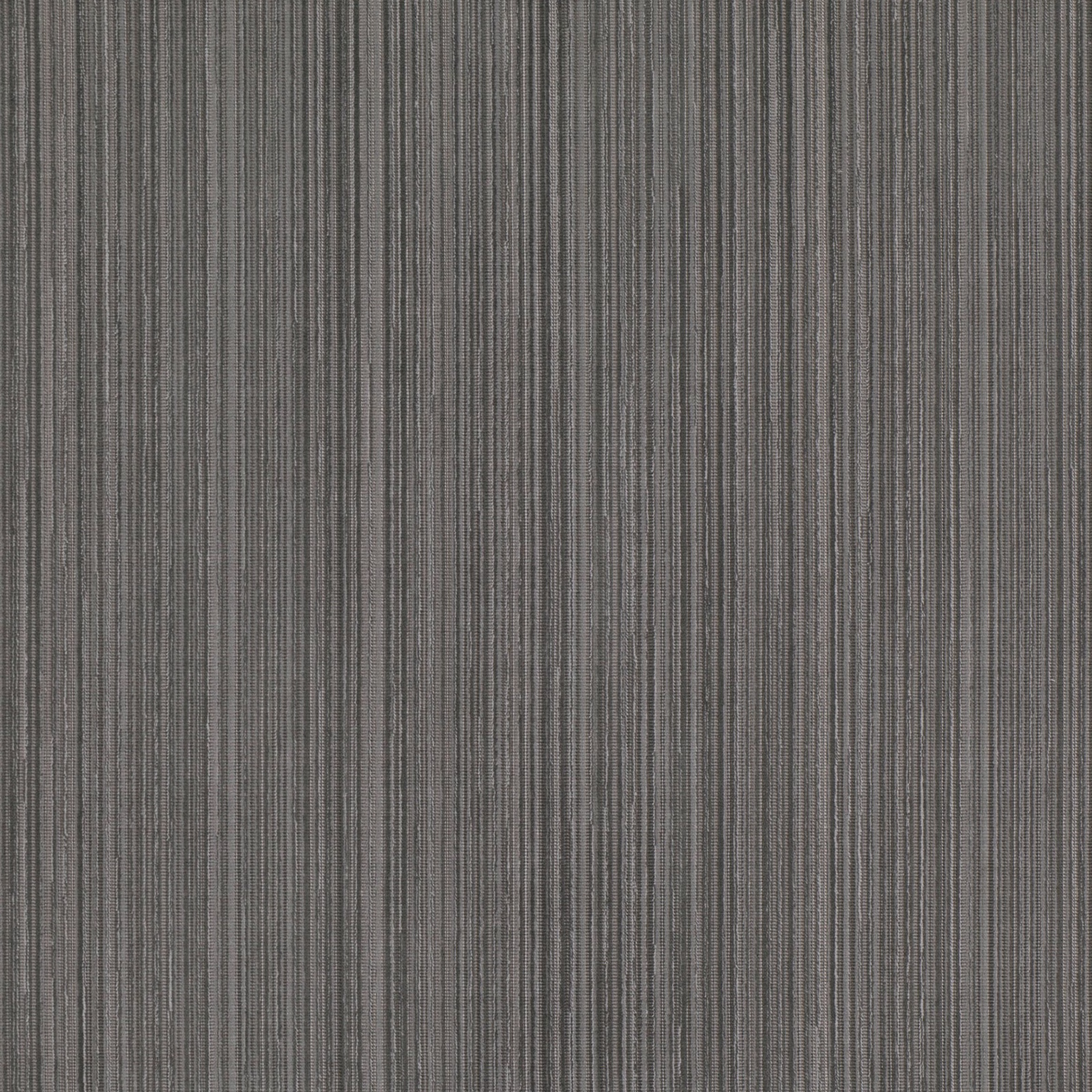 Grey-taupe textile swatch with fine, irregular vertical charcoal and brown striations