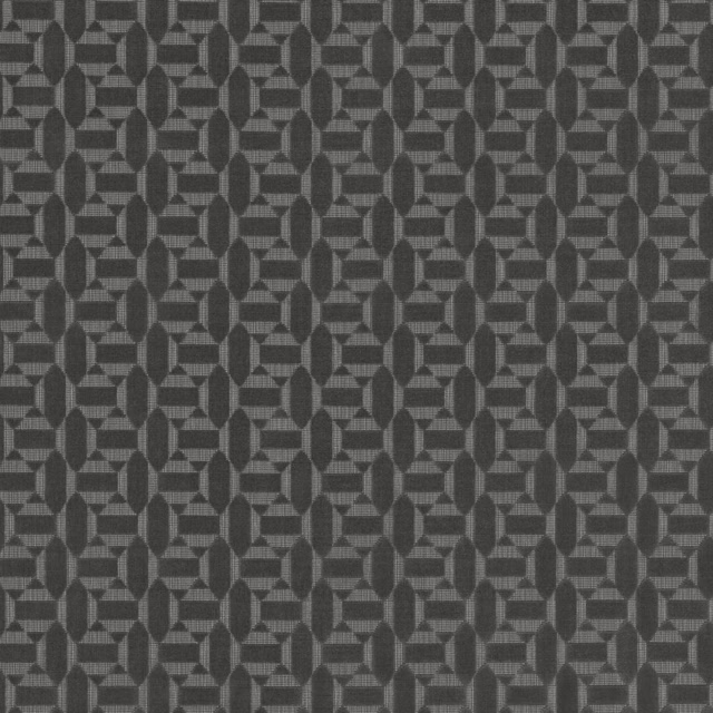 Close-up of anthracite grey woven fabric with small interlocking geometric motifs