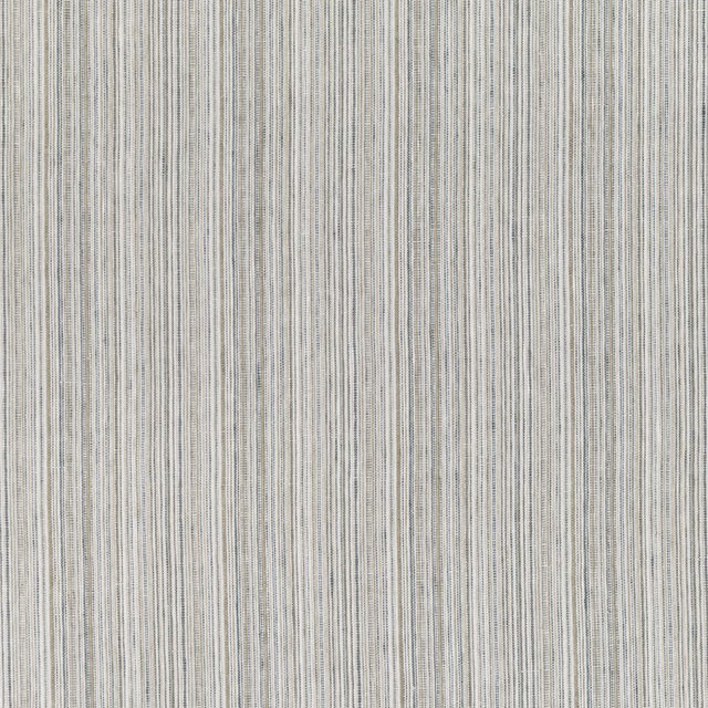 Pale grey-beige fabric with fine irregular vertical blue-grey woven striations
