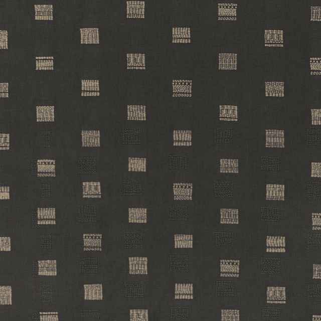 Charcoal anthracite weave with staggered oatmeal rectangular motifs and subtle tonal blocks