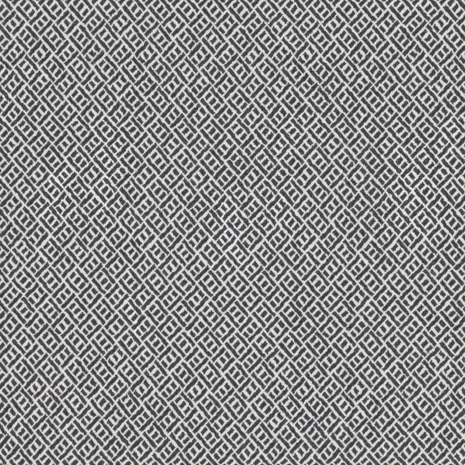Cool ocean blue-grey woven ground with dense interlocking charcoal lattice motif