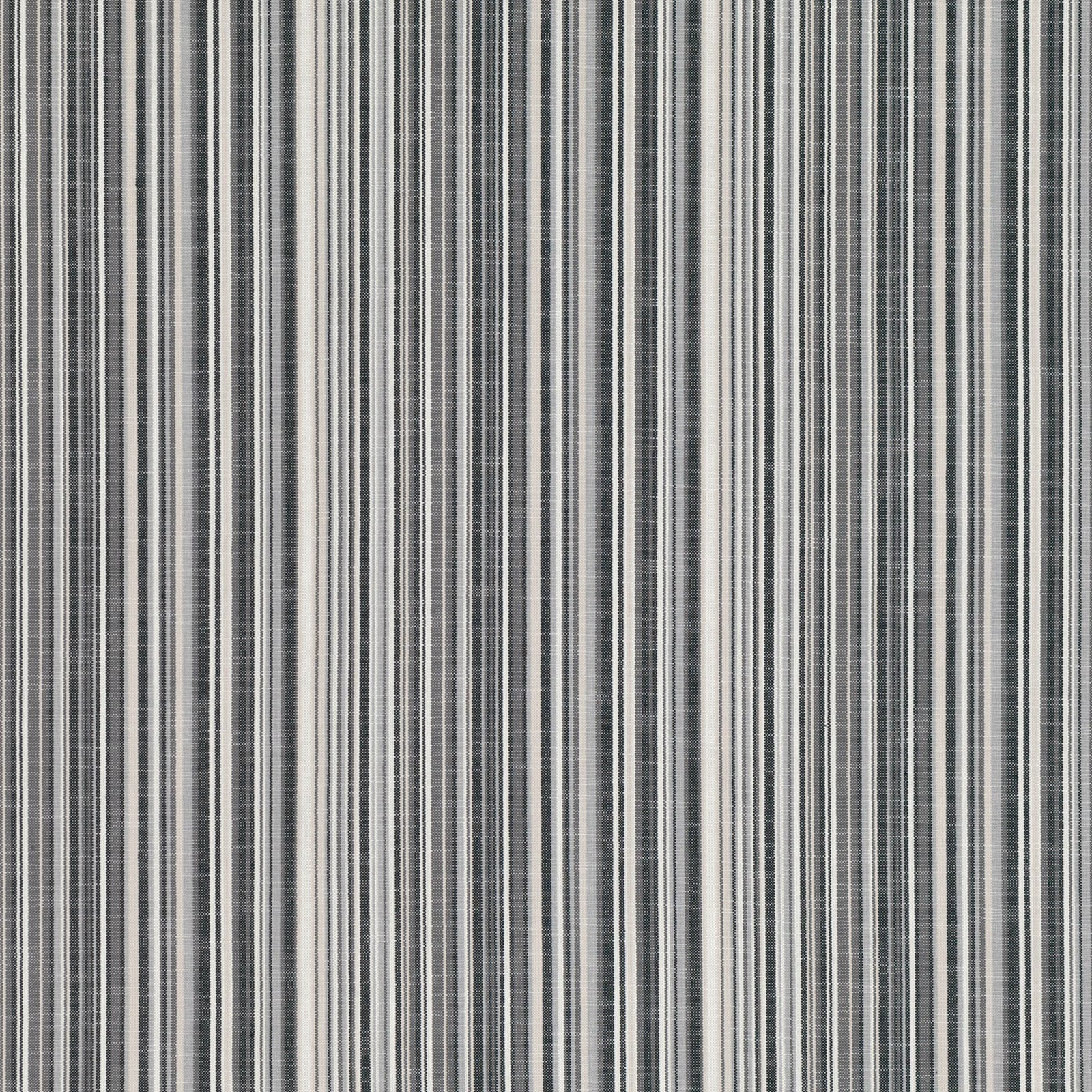 Close view of M585 Indigo’s narrow vertical indigo, charcoal and pale grey woven stripes.