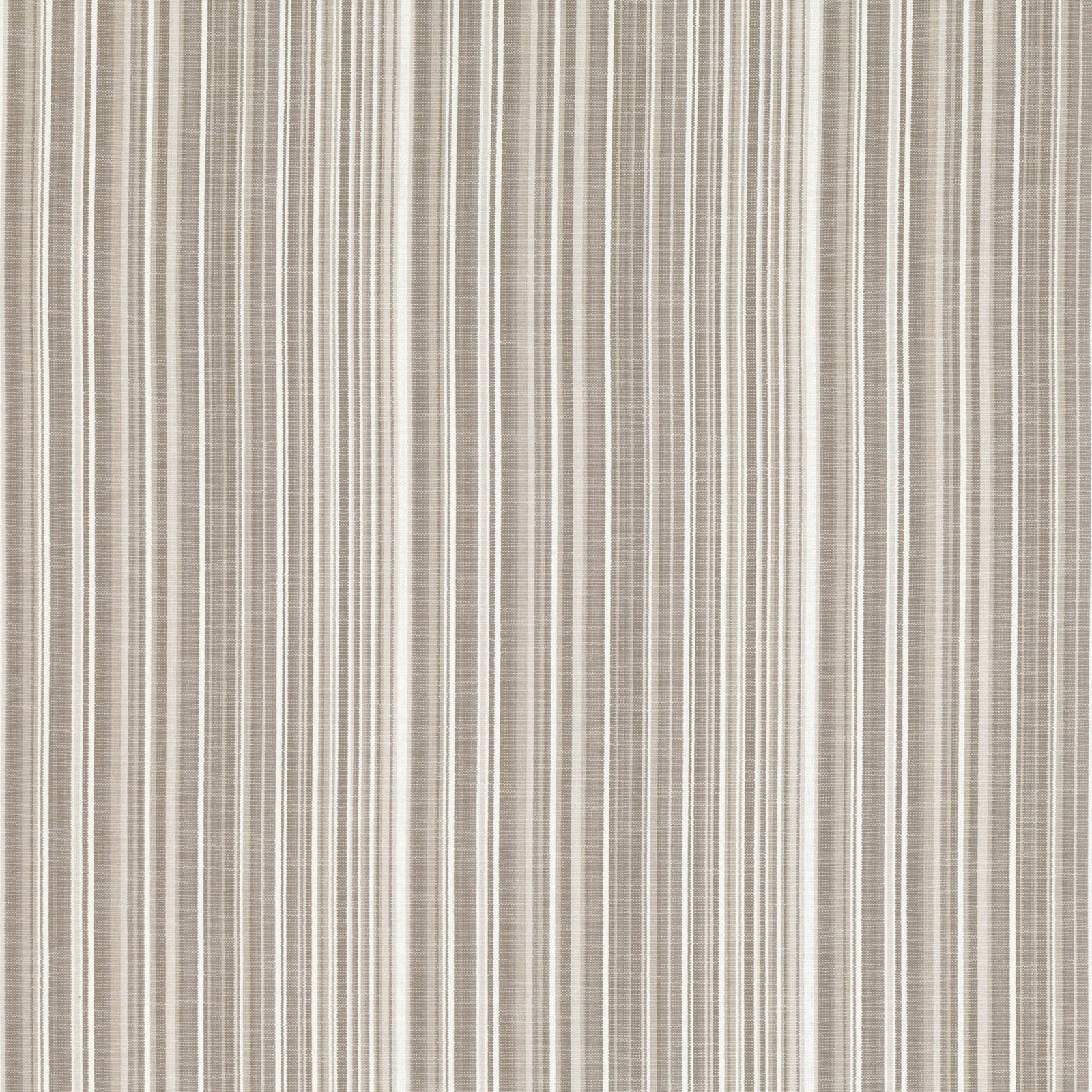 Warm beige fabric with fine ivory vertical stripes and subtle woven texture