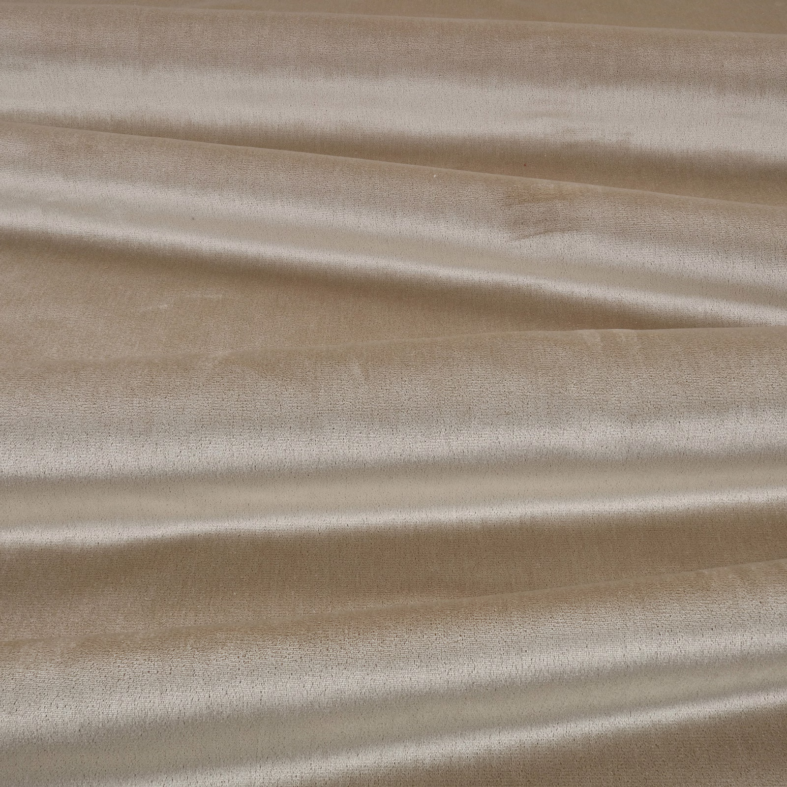 Warm taupe-beige fabric with soft sheen, fine grain and horizontal draped folds