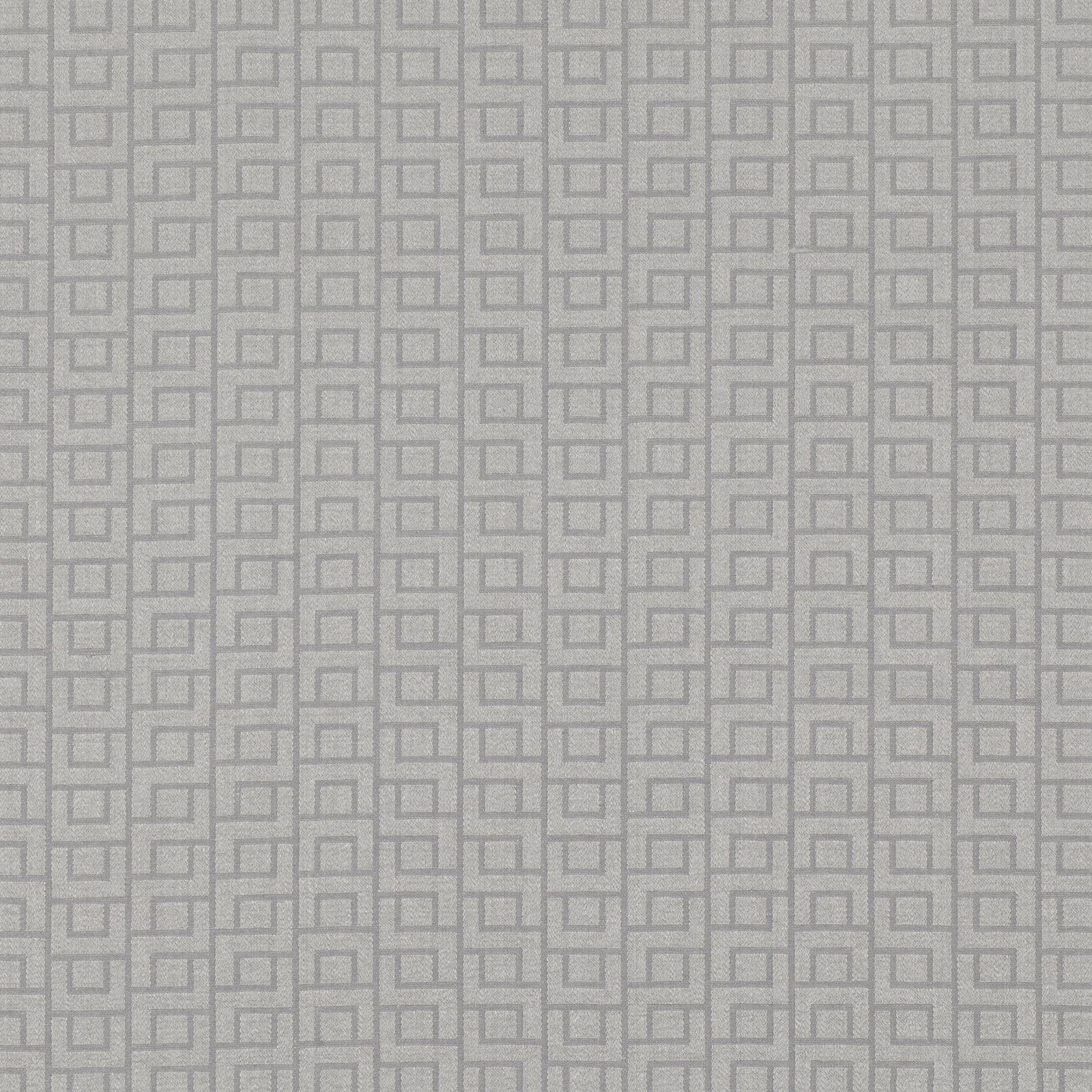 Cool dove-grey woven fabric with tonal interlocking rectangular geometric lines