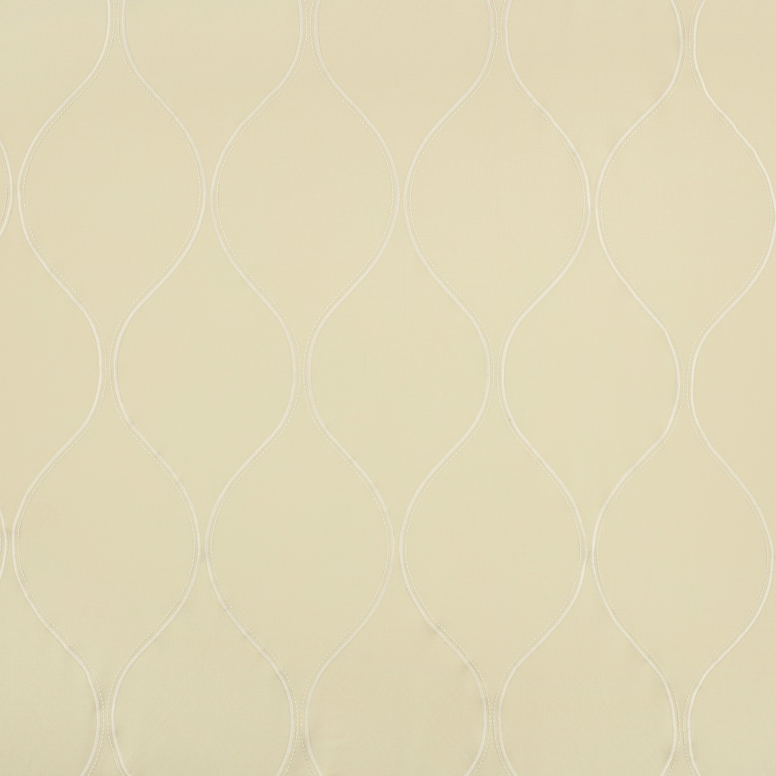 Pale cream textile with delicate white looping ogee embroidery in repeating columns