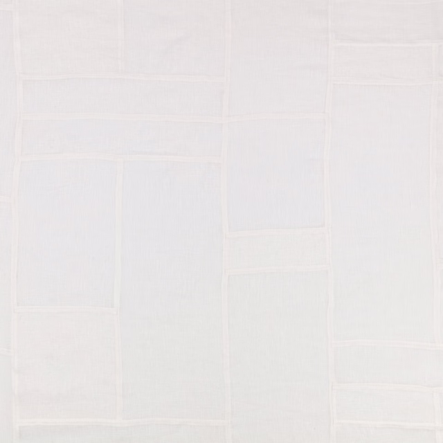 Pale ivory-white embroidered textile with softly raised rectangular panel lines