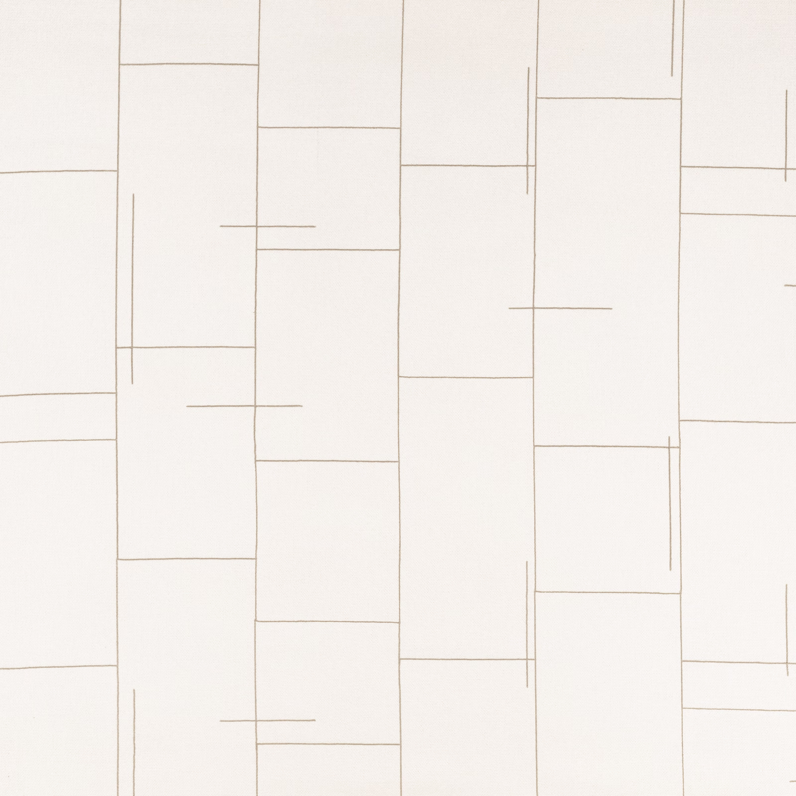 Parchment ivory fabric with fine taupe embroidered lines forming interrupted rectangular blocks