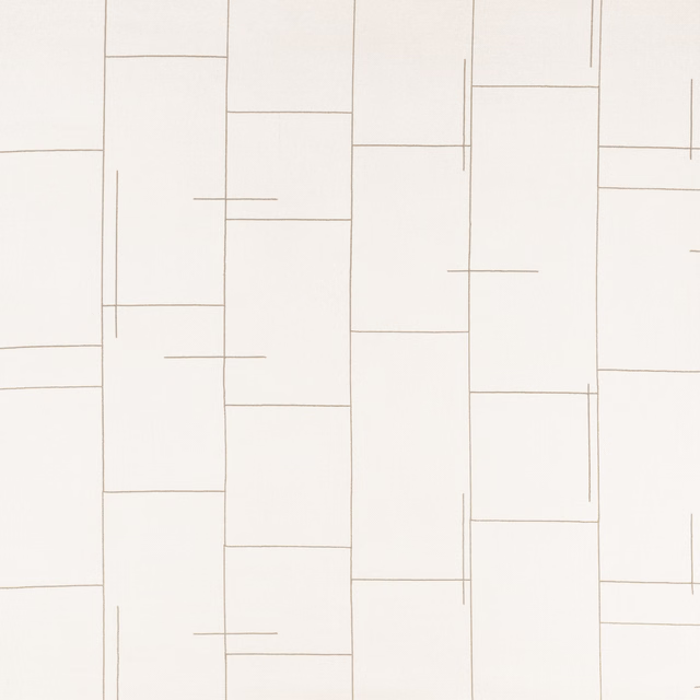 Parchment ivory fabric with fine taupe embroidered lines forming interrupted rectangular blocks