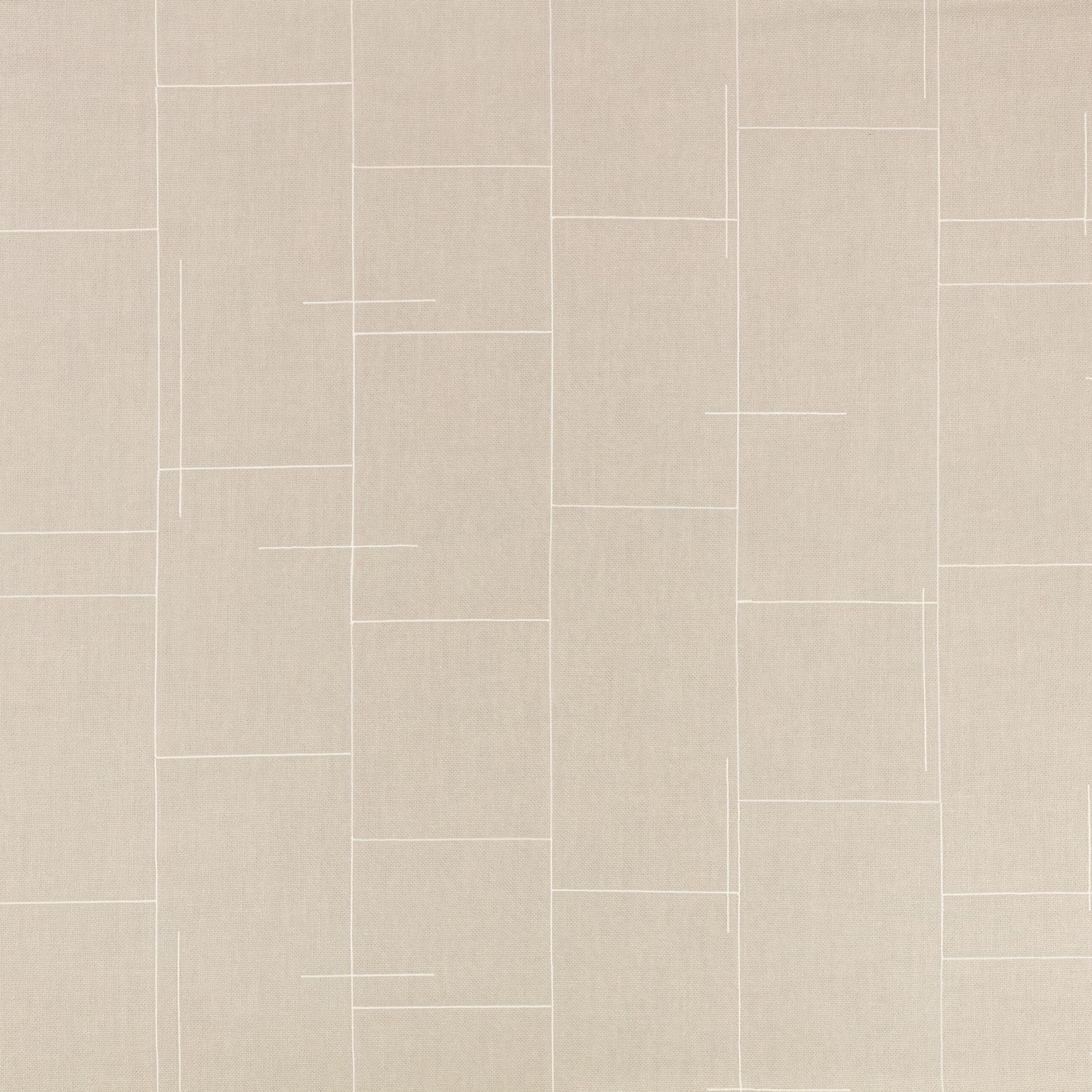 Putty beige fabric with fine pale embroidered lines forming irregular rectangular blocks