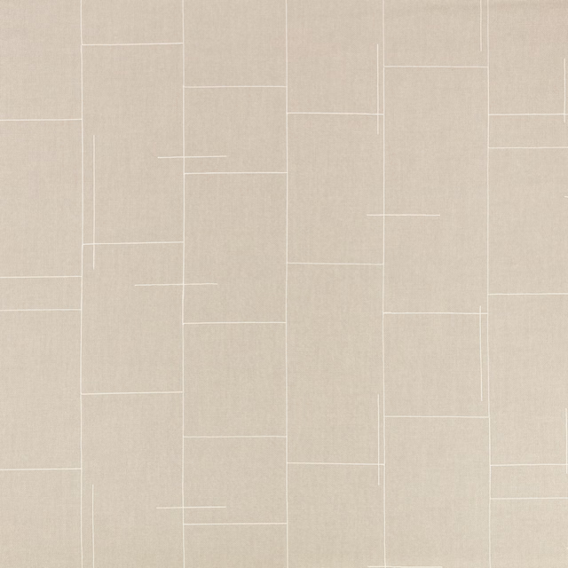 Putty beige fabric with fine pale embroidered lines forming irregular rectangular blocks