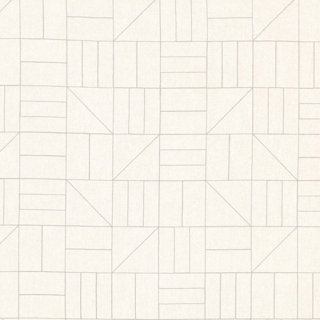 Pale plaster-ivory fabric with fine grey geometric blocks and diagonal lines