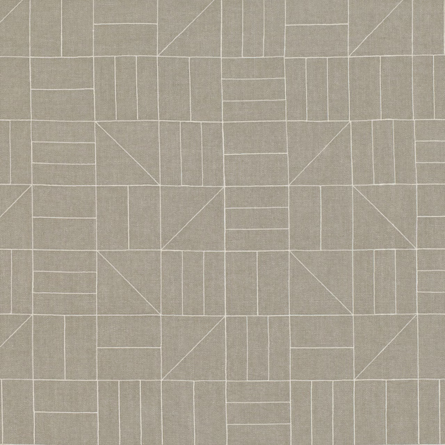 Taupe-grey textile with pale geometric lines and a fine woven grain