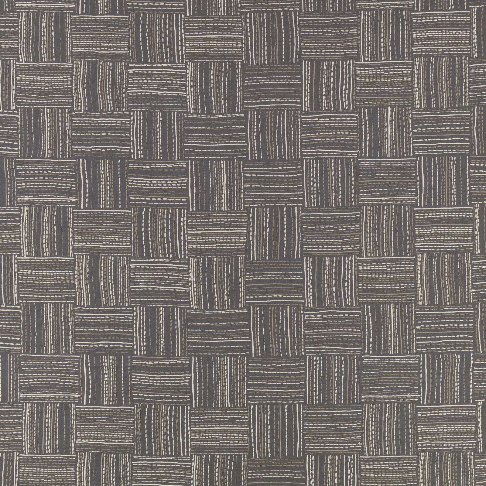 Anthracite grey textile with interlocking rectangles of fine horizontal and vertical lines