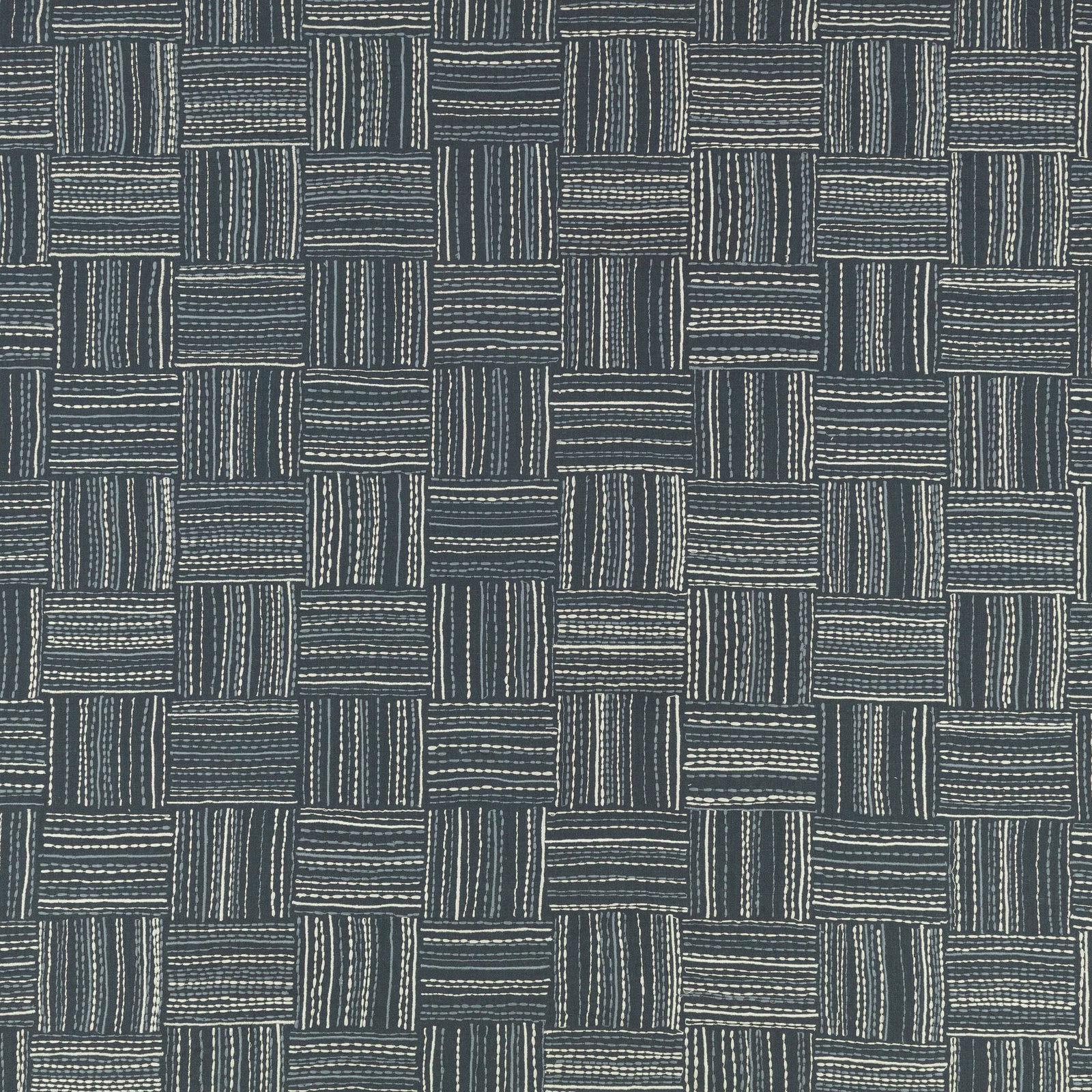 Deep indigo textile with pale horizontal and vertical lines forming irregular rectangular blocks