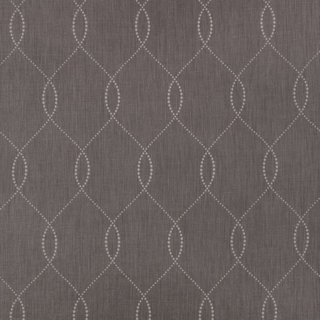 Cool grey textile with pale dotted ogee diamonds and fine vertical woven texture