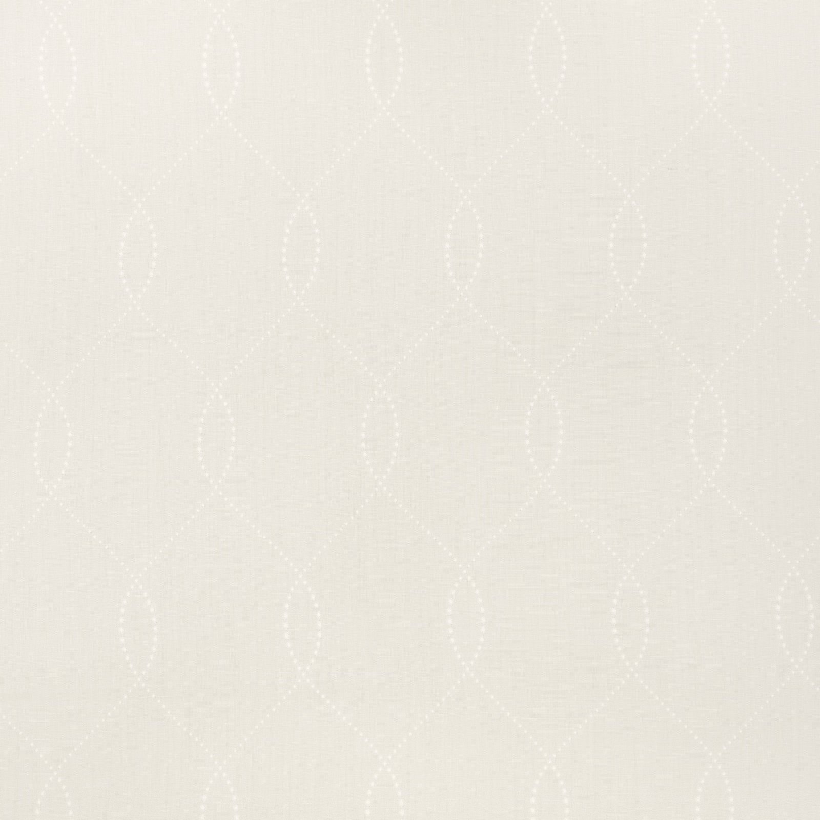 Pale plaster-ivory fabric with fine vertical weave and dotted ogee embroidery