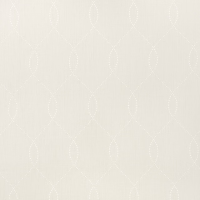 Pale plaster-ivory fabric with fine vertical weave and dotted ogee embroidery