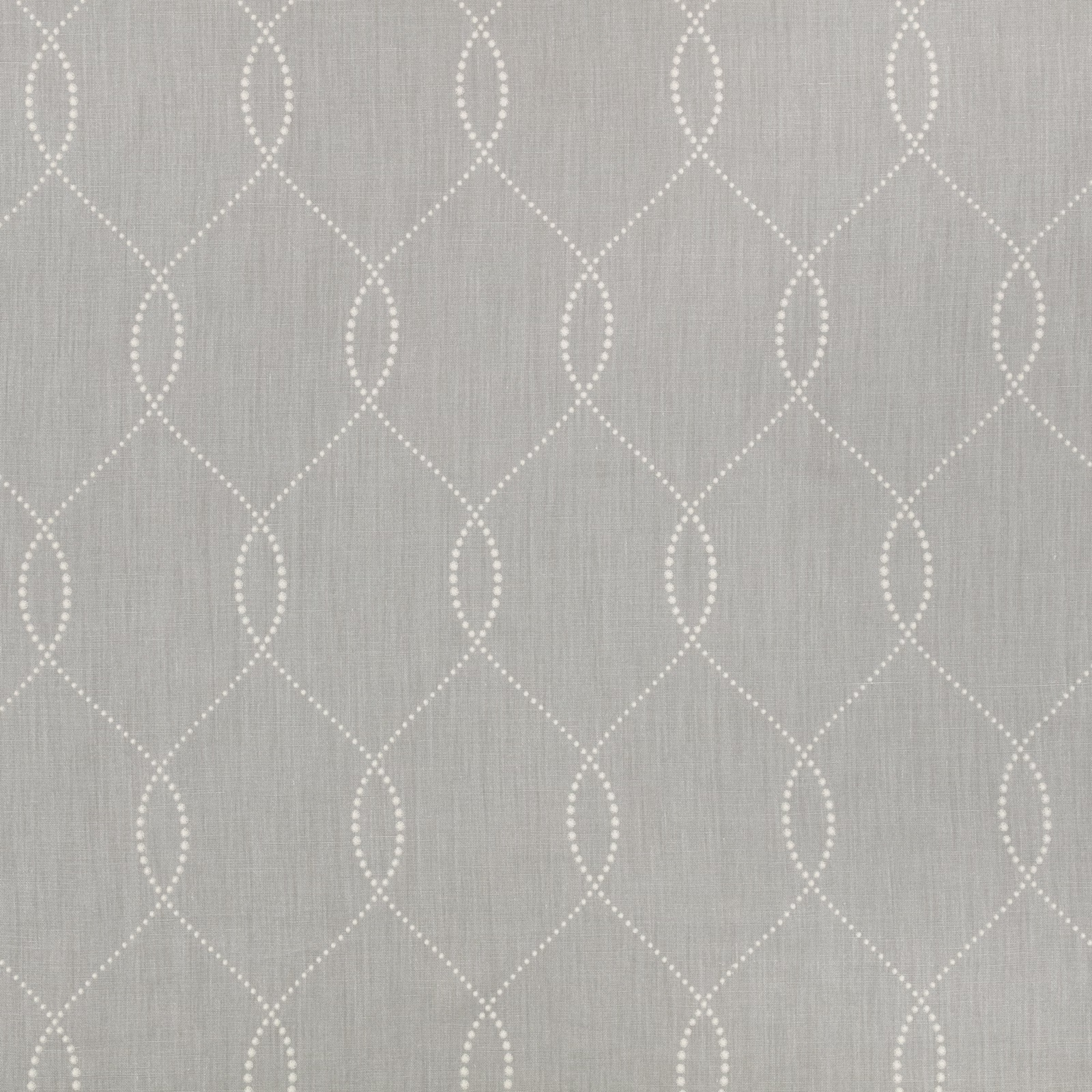 Storm-grey fabric with pale dotted ogee lattice and fine vertical woven texture