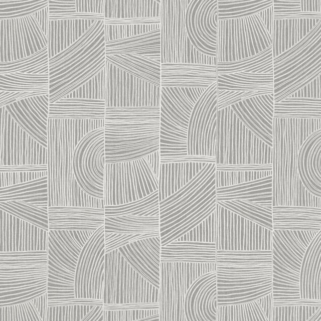 Cool storm-grey textile with ivory woodgrain lines arranged in irregular geometric panels