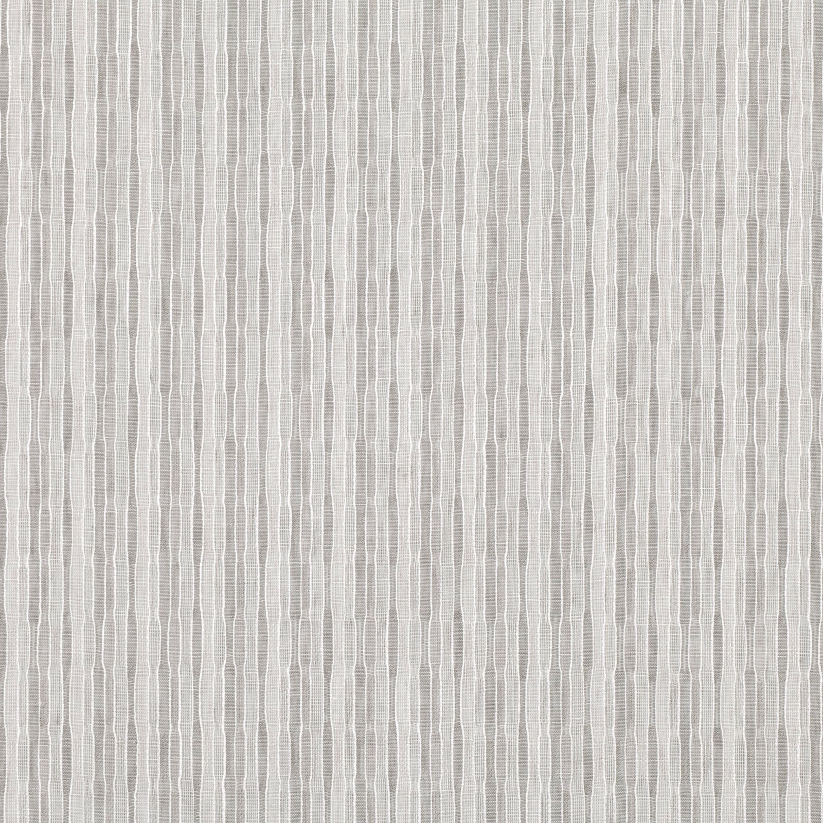 Cool grey sheer swatch with narrow, wavering white vertical lines and open texture
