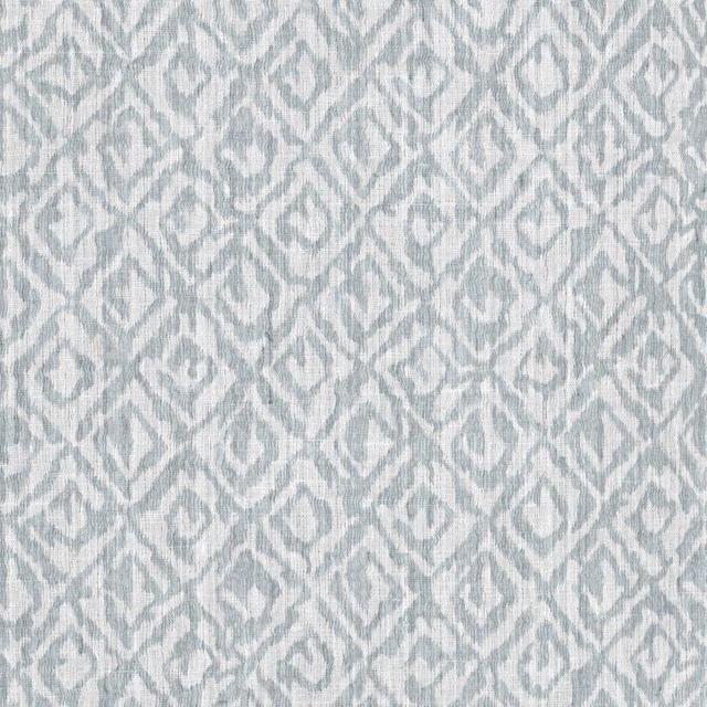 Pale blue-grey sheer with softly textured ikat-like diamond motifs