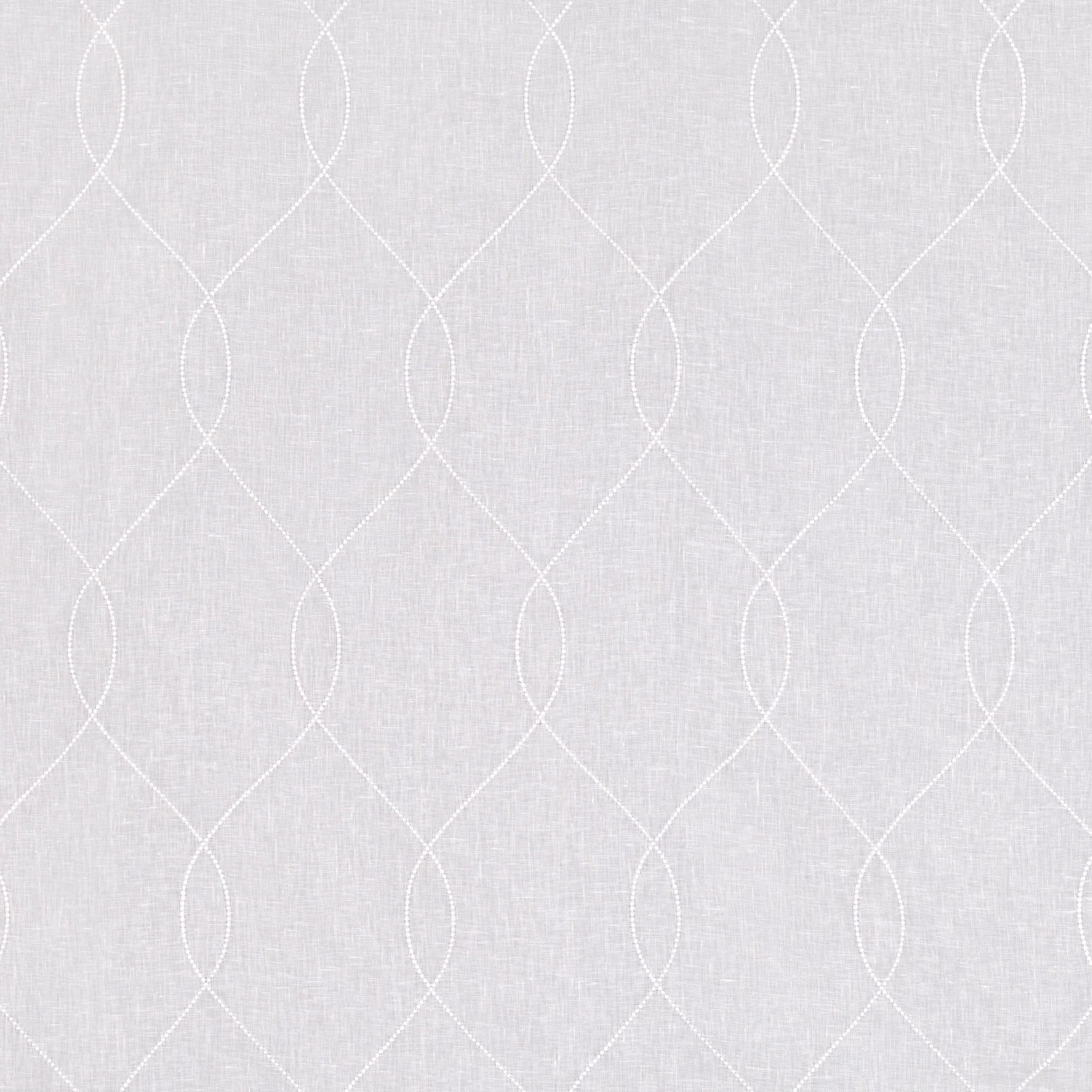 Cool white sheer with fine linen texture and interlocking loop lattice