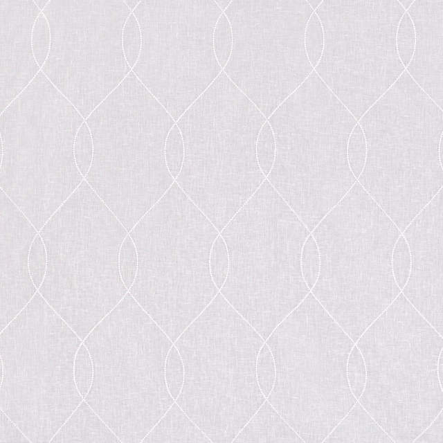 Cool white sheer with fine linen texture and interlocking loop lattice