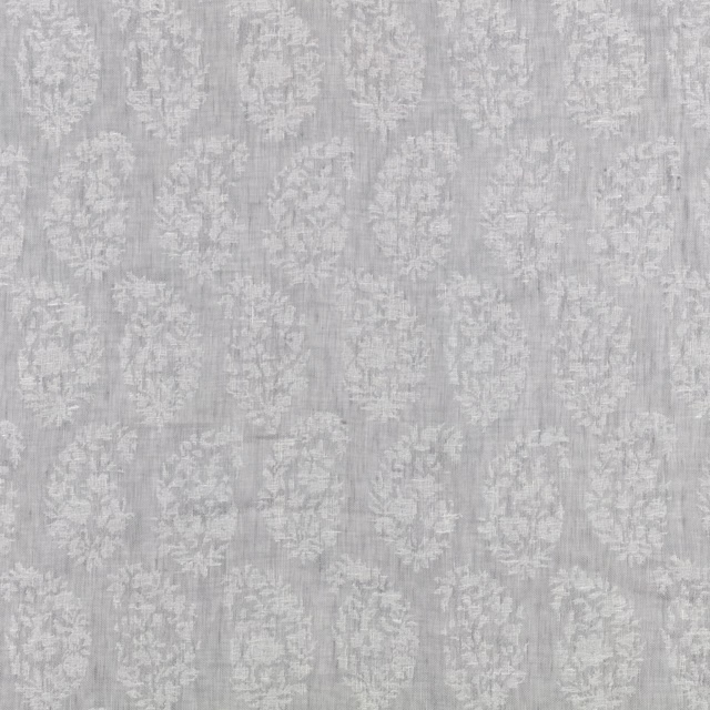 Pale dove-grey sheer with distressed floral motifs and fine vertical striations