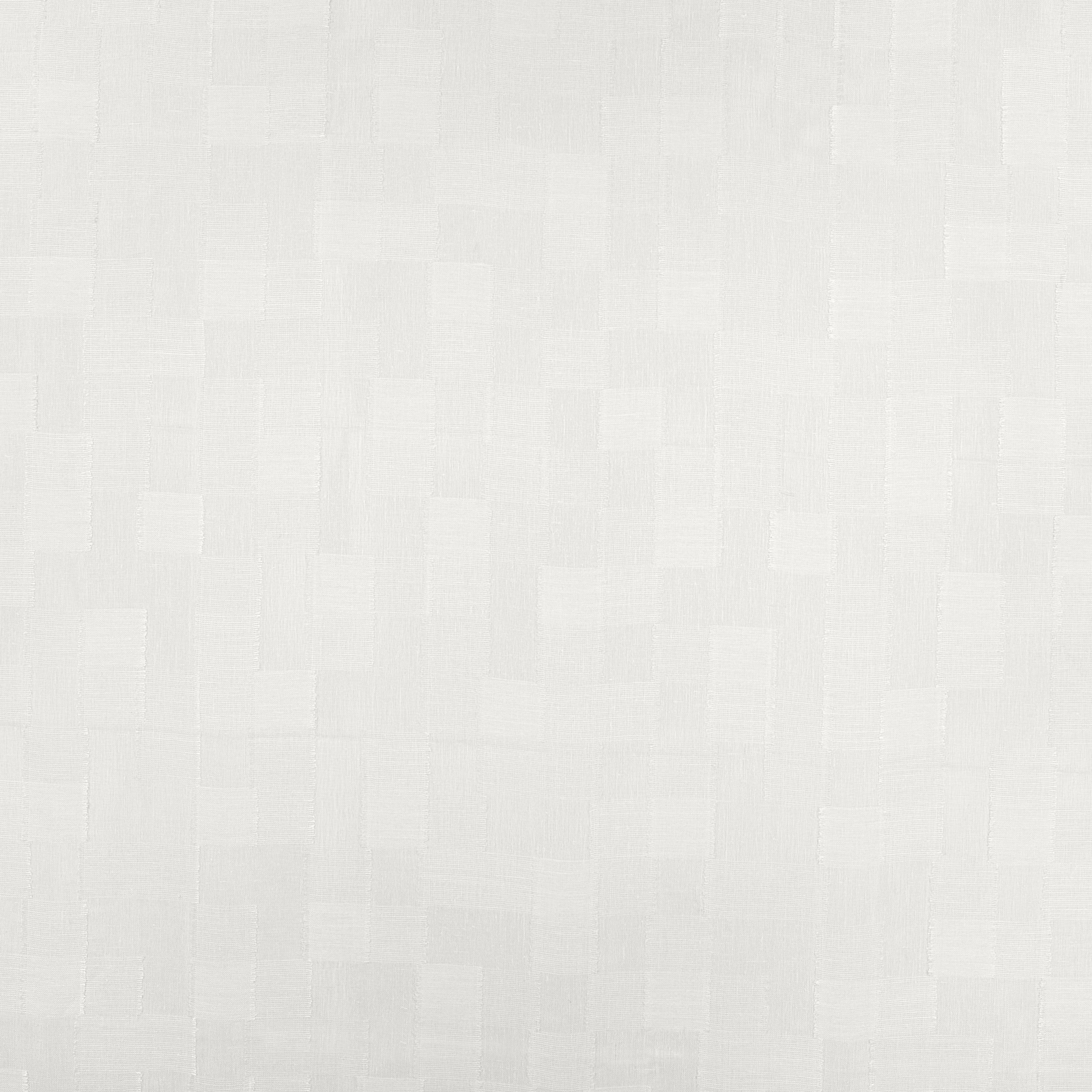 Cool silvery-white sheer with subtle overlapping rectangular woven blocks